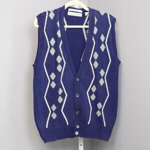Vintage Henry Grethel Knit Sweater Vest Argyle Cardigan Style Men’s L
